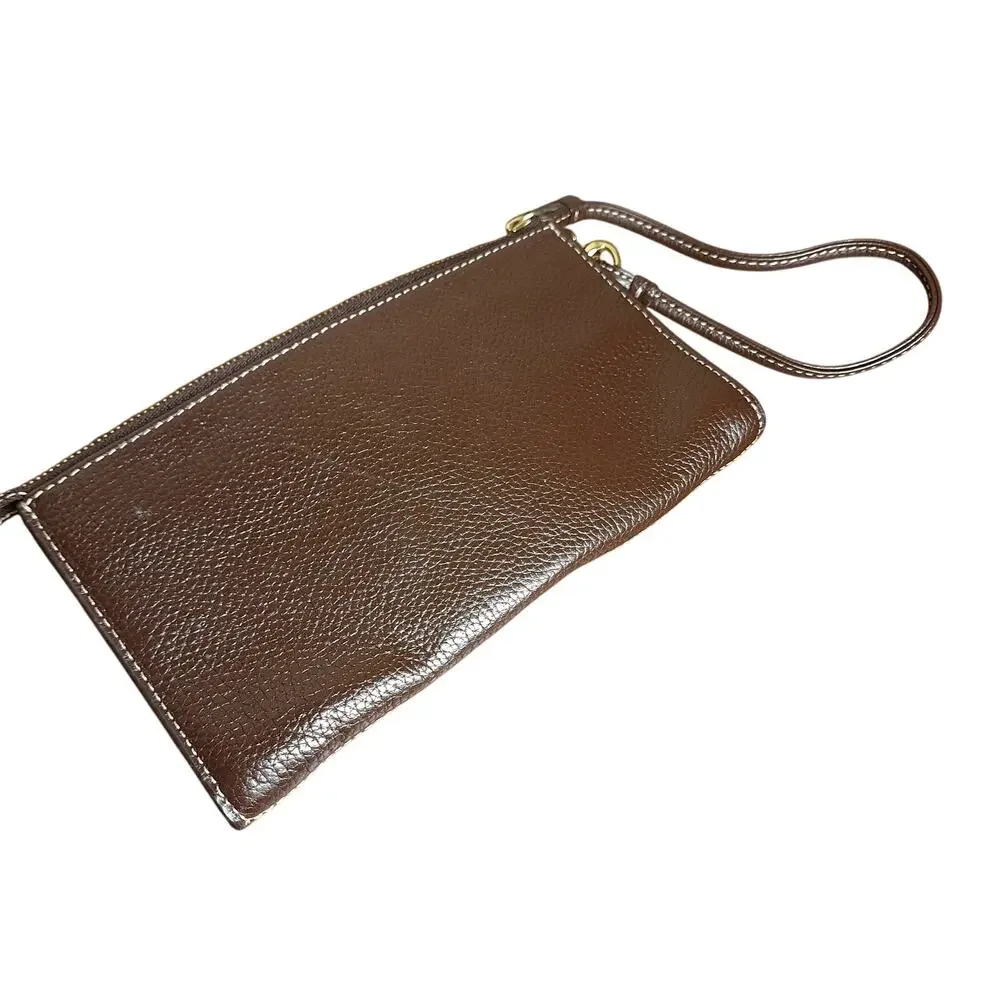 Coach vintage turnlock wristlet brown leather & brass wallet minimalist designer
